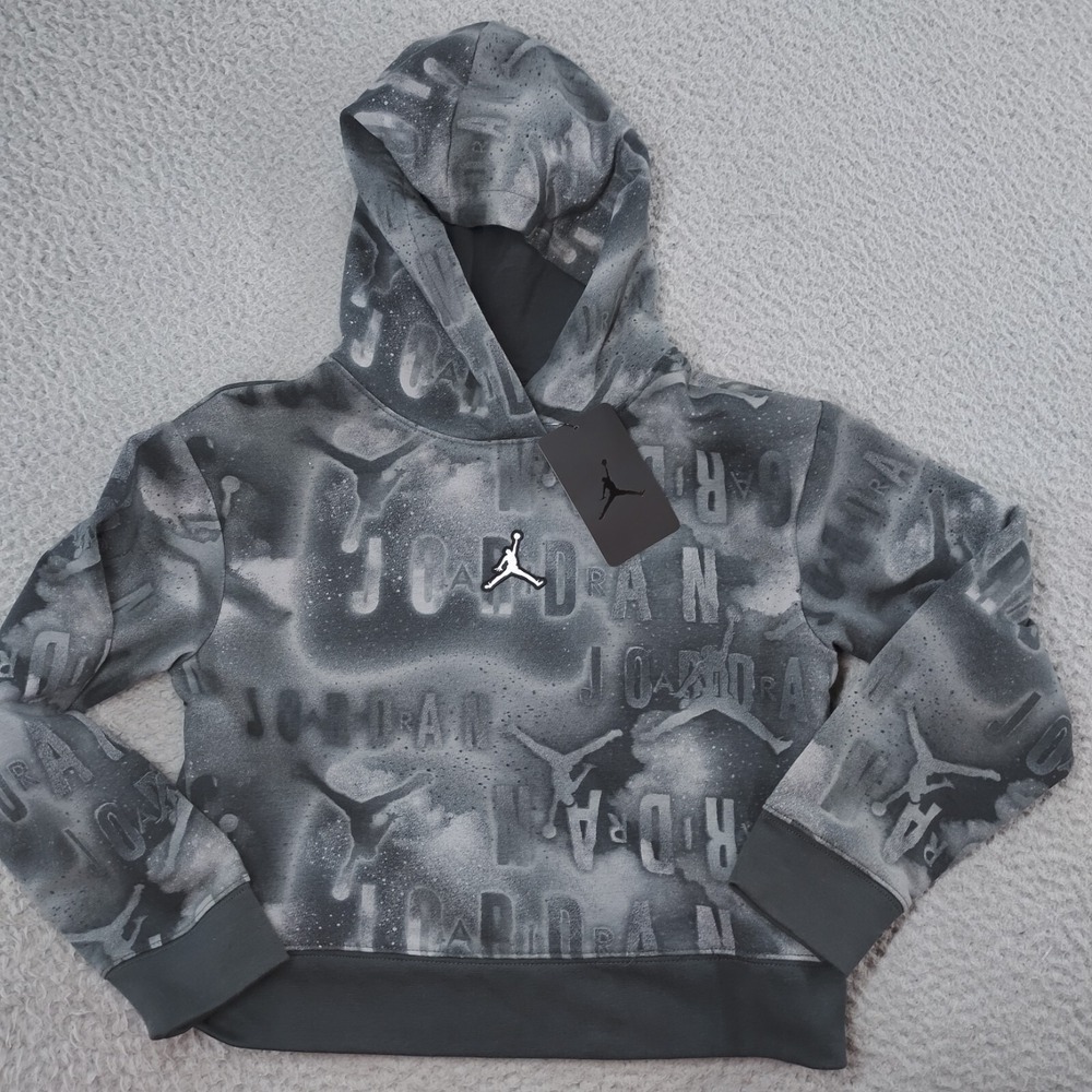 Jordan Camo Hoodie Girls Size Medium Gray Black Essentials Boxy 45B714-023 NWT
